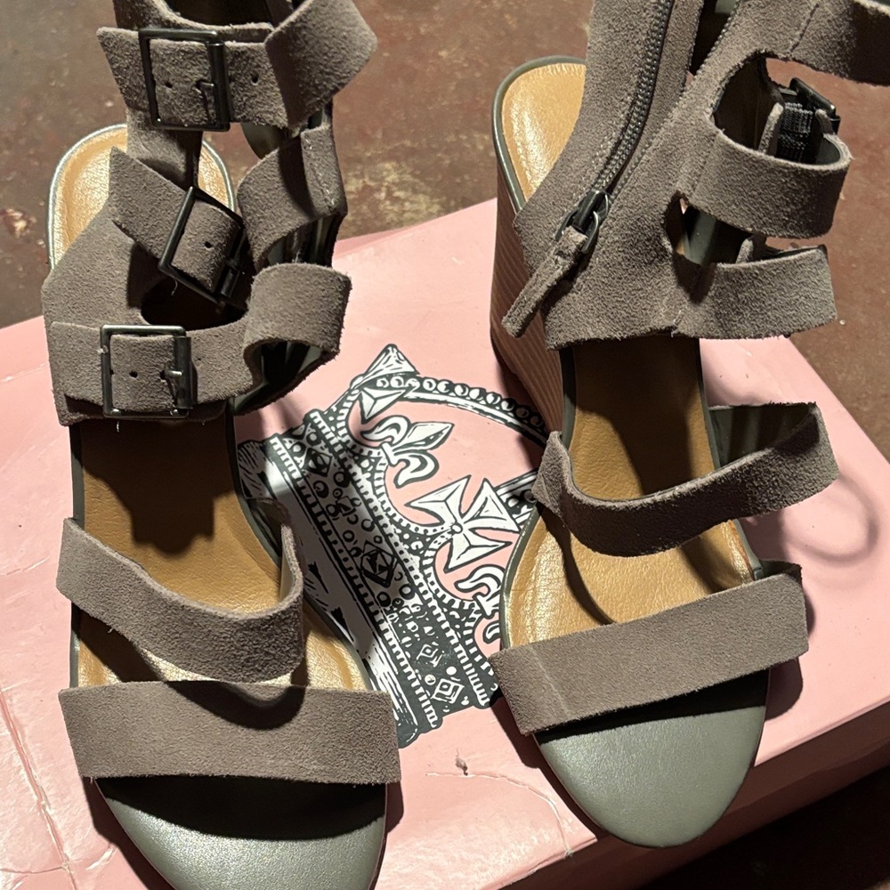 Crown Vintage Serena Wedge Gray Strappy Heels